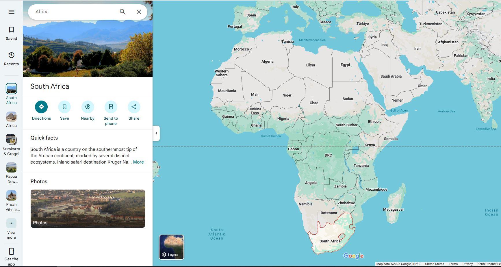 BENUA AFRIKA - Tangkap layar Google Maps 6 Juli 2025, memperlihatkan benua Afrika. Afrika sering disangka negara, padahal benua.