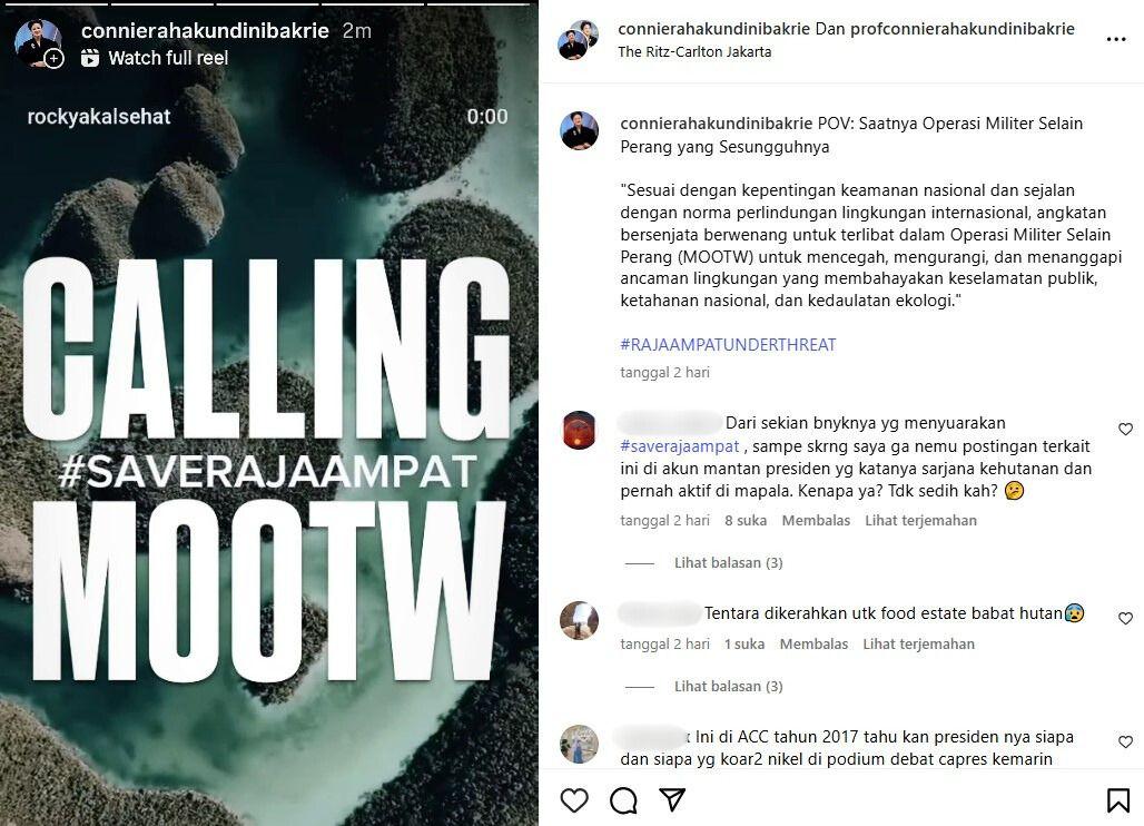 Pengamat militer Prof. Connie Rahakundini Bakrie menyuarakan operasi militer selain perang, aksi penolakan terhadap penambangan nikel di Raja Ampat.