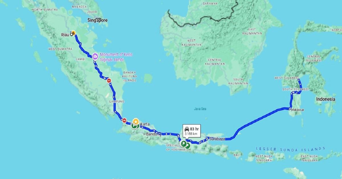 Jarak Pekanbaru-Palopo via jalur darat