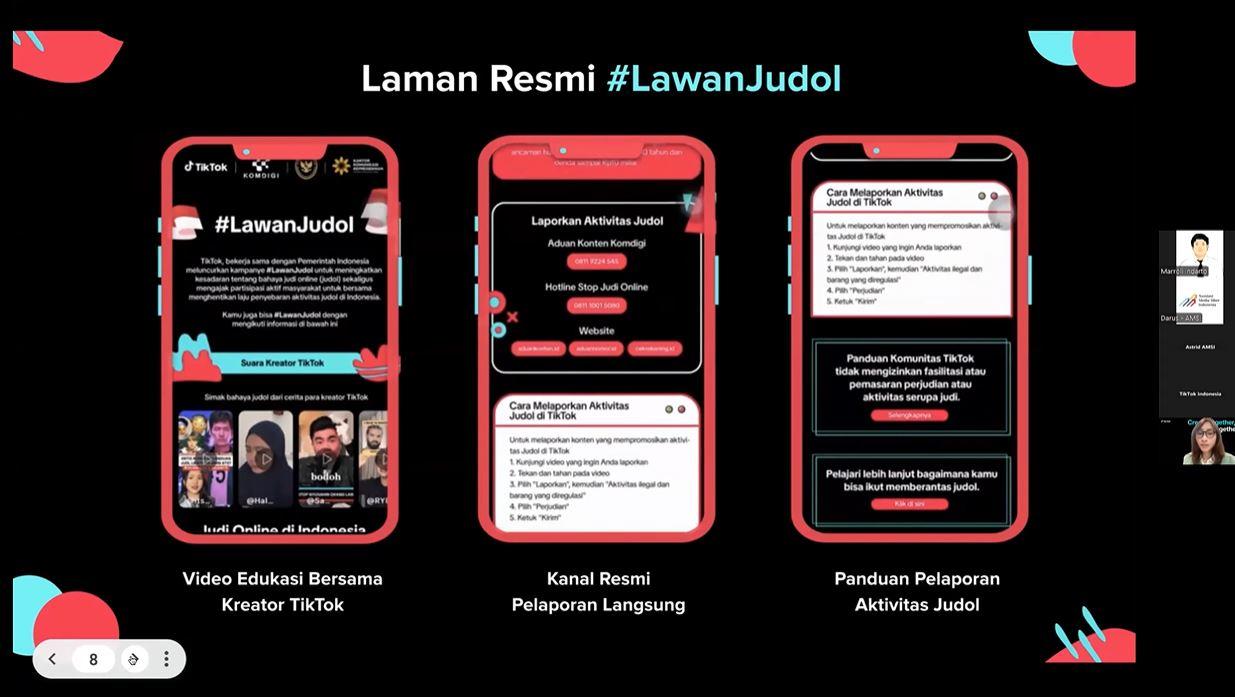 LAMAN RESMI #LAWANJUDOL - Tangkap layar workshop online #LawanJudol yang digelar oleh TikTok pada 18 Maret 2025. TikTok terus berupaya menciptakan lingkungan digital yang lebih aman, bebas dari judi online.