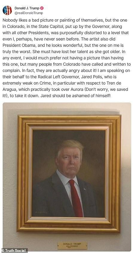 LUKISAN TERBURUK - Postingan Donald Trump di media sosial yang menyatakan ketidaksukaannya terhadap lukisan dirinya. Siapa seniman di balik lukisan tersebut?