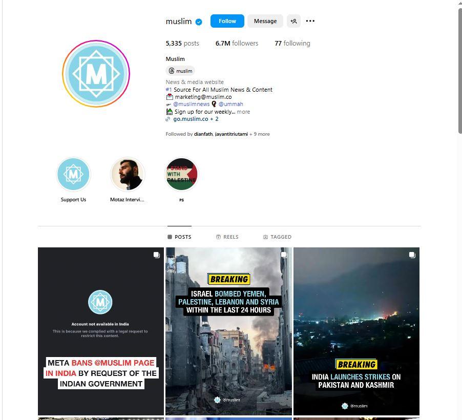 MEDIA SOSIAL. Tangkap layar akun media Muslim terkemuka @Muslim, yang diambil Kamis (8/5/2025).