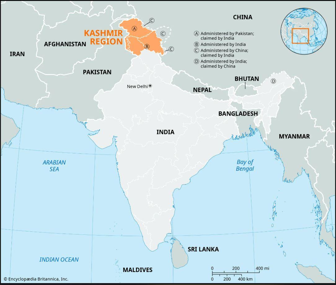 KONFLIK KASHMIR - Peta interaktif wilayah Kashmir yang diakses dari Britannica pada 28 April 2025. India dan Pakistan telah lama memperebutkan Kashmir.