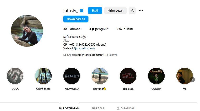 Ratu Sofya tulis sebagai istri Cornelia Sunny di bio Instagram