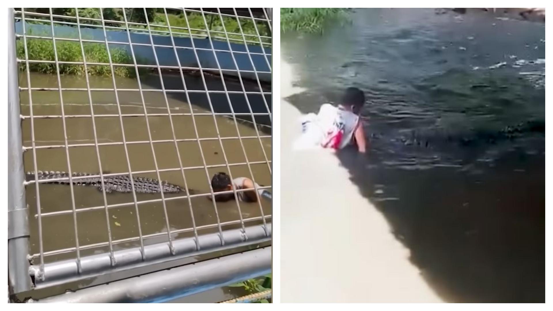 BUAYA DIKIRA PATUNG - Tangkap layar YouTube New York Post pada 30 April 2025, memperlihatkan detik-detik seorang pria diterkam buaya di sebuah kebun binatang di Filipina. Pria tersebut mengira buaya itu hanya patung karena tidak bergerak.