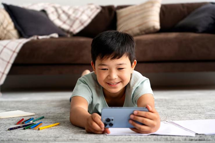 Ilustrasi anak bermain gadget