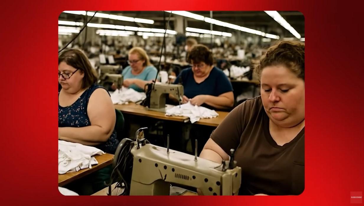PERANG DAGANG - Tangkap layar YouTube New York Post 10 April 2025, memperlihatkan video AI satir orang-orang Amerika bekerja sebagai buruh pabrik, karena ambisi Donald Trump untuk memindahkan produksi di dalam negeri. Perang dagang AS dan China terus berlanjut.