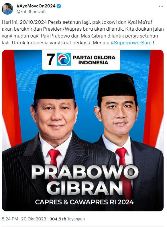 Poster itu diunggah Fahri dalam akun X (dulu Twitter) @fahrihamzah, Jumat (20/10/2023).