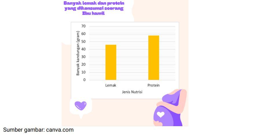 Tangkap layar grafis tentang banyak lemak dan protein yang dikonsumsi seorang ibu hamil dalam soal Asesmen MPLS 2025 untuk Numerasi SMP, SMPLB.