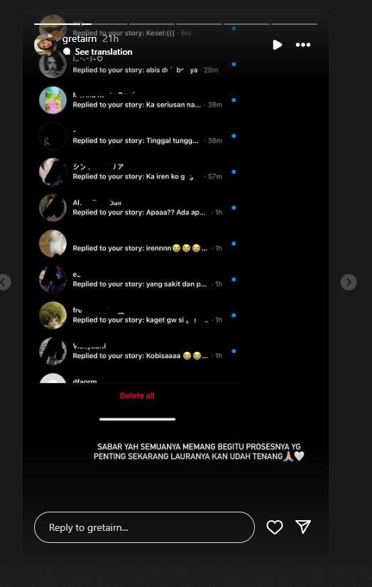 Tangkapan layar unggahan kakak Laura Anna, Greta Irene.