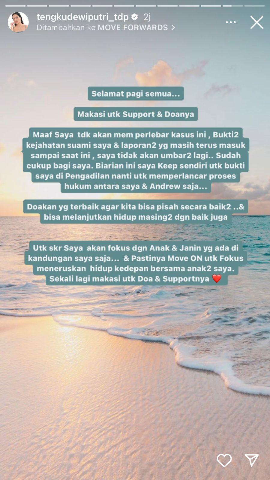 Tangkapan layar unggahan Tengku Dewi.