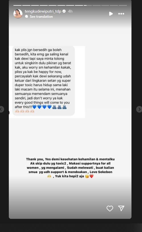 Tangkapan layar unggahan Tengku Dewi Putri