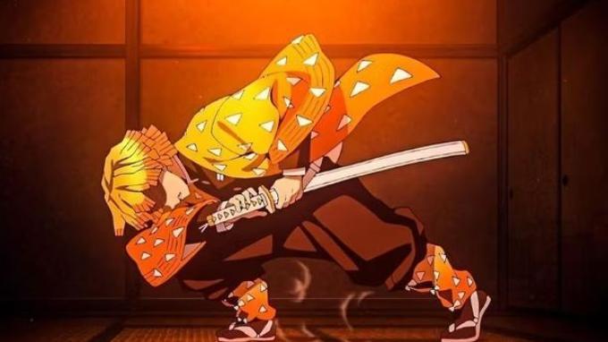 14 Warna Pedang Pembasmi Iblis Paling Terkenal di Demon Slayer: Ada Milik Sanemi hingga Tanjiro. 
Zenitsu Agatsuma dalam Demon Slayer