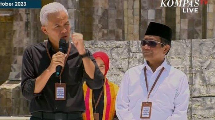 Capres dan bakal cawapres, Ganjar Pranowo dan Mahfud MD di Tugu Proklamasi, Jakarta, Kamis (19/10/2023)