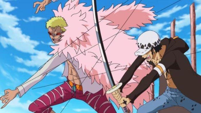 Doflamingo One Piece Menggunakan Buah Senar Melawan Law di Dressrosa dalam serial One Piece