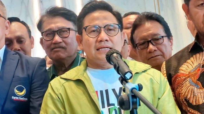 Ketua Umum Partai Kebangkitan Bangsa (PKB) Muhaimin Iskandar alias Cak Imin (jaket hijau) di Gedung Nasdem Tower, Gondangdia, Jakarta Pusat, Rabu (6/9/2023).