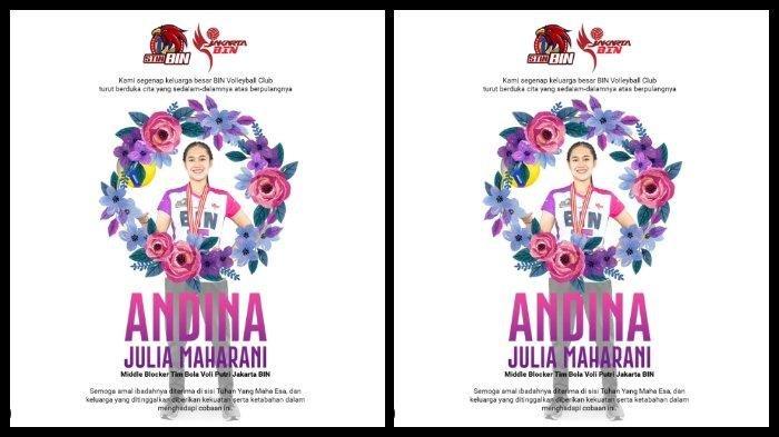 Kabar duka datang dari dunia voli Indonesia, Andina Julia Maharani yang merupakan rekan setim Megawati Hangestri di Jakarta BIN meninggal dunia.