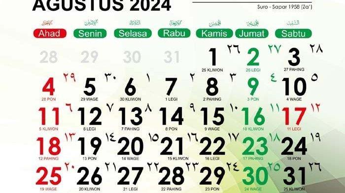 Kalender Jawa Agustus 2024: Lengkap dengan Weton, Hari Libur, dan Penanggalan Hijriah