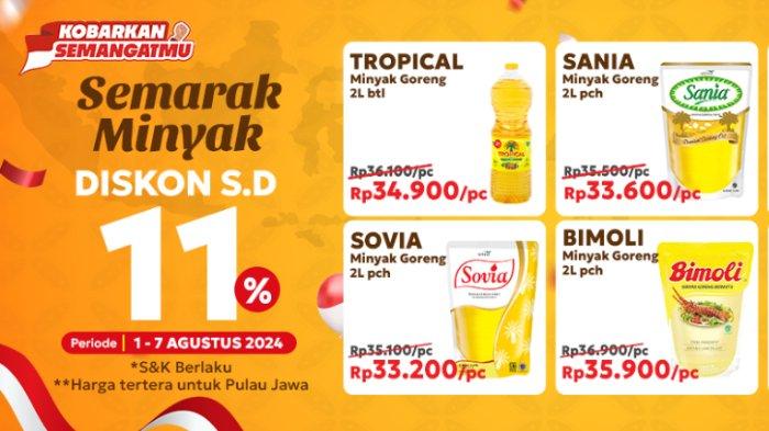 Katalog Promo JSM Indomaret 2,3,4 Agustus 2024: Diskon Minyak Goreng Tropical 2L Cuma Rp 29.900