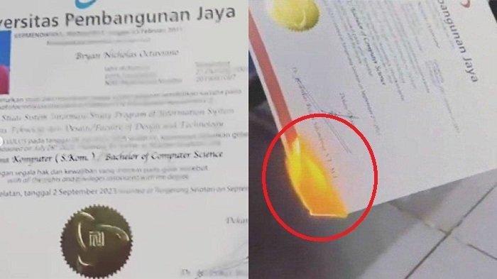 Capture video viral cewek bakar ijazah cowoknya.