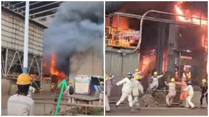 Pekerja menyelamatkan diri dari ledakan tungku Smelter PT Indonesia Tsingshan Stainless Steel (ITSS), Kabupaten Morowali, Sulawesi Tengah, Minggu (24/12/2023).