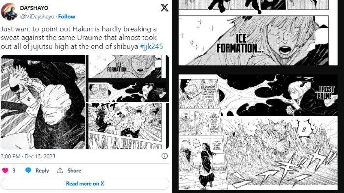 Spoiler Jujutsu Kaisen Chapter 245: Sukuna Terus Kuasai Medan Perang Saat Hakari dan Uraume Bentrok