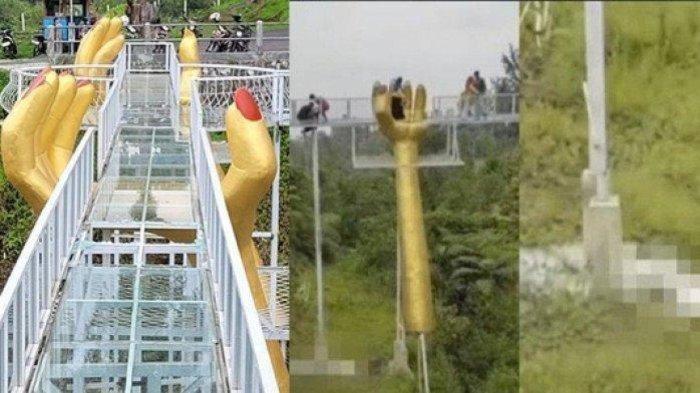 Viral jembatan kaca di tempat wisata The Geong, kompleks Hutan Pinus Limpakuwus, Kabupaten Banyumas, Jawa Tengah, pecah. Satu orang meninggal dunia.