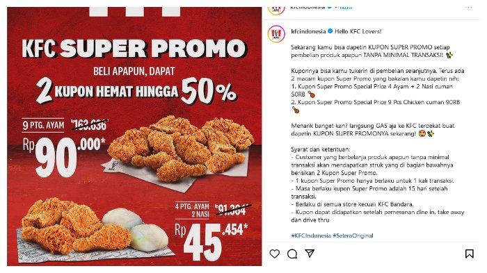 Promo KFC gratis 2 kupon hemat hingga 50 persen