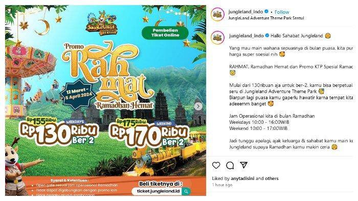JungleLand menawarkan diskon tiket masuk selama Ramadan 2024.