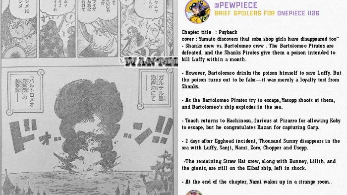 Spoiler One Piece Chapter 1126 Bartolomeo Meminum Racun yang Diberikan Shanks untuk Bunuh Luffy