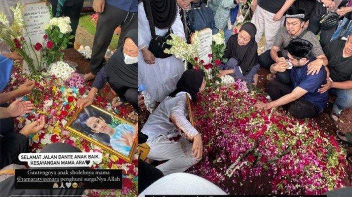Tangis Tamara Tyasmara di pemakaman putranya, Dante.