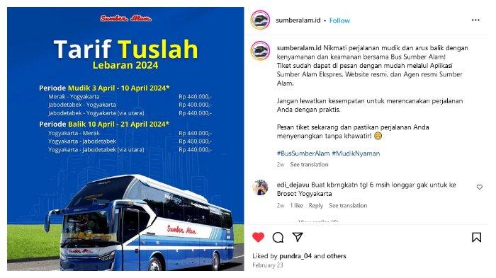 Tarif Tuslah Lebaran 2024 PO Sumber Alam.