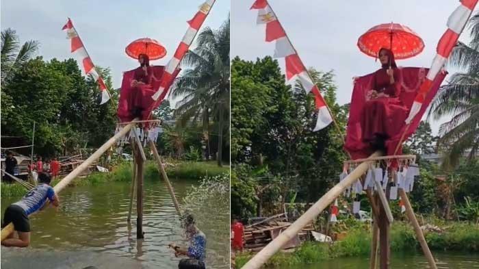 Viral Panjat Pinang Berhadiah Janda Muda, Banyak Pria Berebut Janda yang Nangkring Indah di Puncak