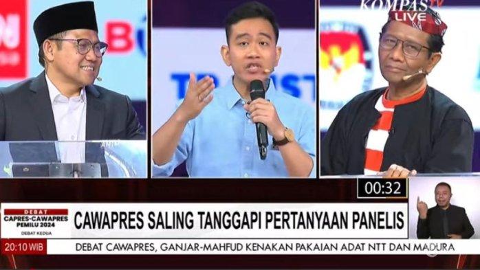 Gibran Tampil di Luar Prediksi saat Debat Capres Lawan Cak Imin dan Mahfud MD
Calon Wakil Presiden Muhaimin Iskandar, Gibran Rakabuming Raka, dan Mahfud MD, saat melakukan Adu gagasan ekonomi, perdagangan, pajak, dan infrastruktur pada debat Capres 2024 di Jakarta Jumat (22/12/2024) di Jakarta. (Kompas TV/Tribunnews) 
