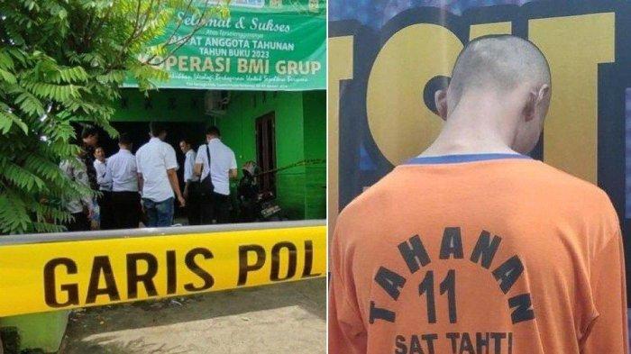 OB berinisial RS (23) aniaya pimpinan dan bunuh karyawan koperasi di Cirebon. Momen saat dihadirkan dalam konferensi pers di Mapolresta Cirebon, Selasa (6/2/2024).