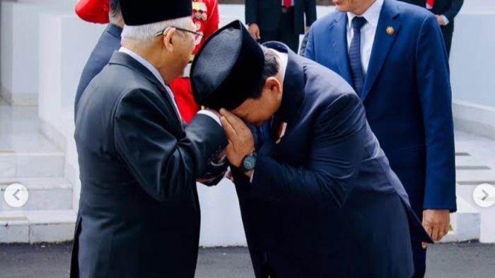 Terekam Adab Prabowo Subianto ke Maruf Amin, Cium Tangan di Hadapan Jokowi