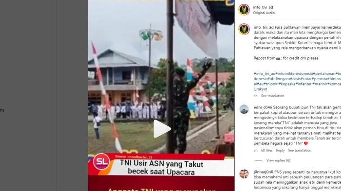 Anggota TNI usir puluhan ASN yang enggan masuk ke lapangan upacara hanya karena becek dan takut kotor.