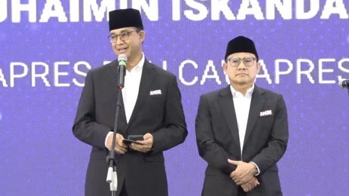 Paslon nomor urut 1 Anies Baswedan dan Muhaimin Iskandar atau Cak Imin menghadiri Rapat Koordinasi Nasional Sentra Penegakan Hukum Terpadu yang digelar Bawaslu, Senin (27/11/2023).