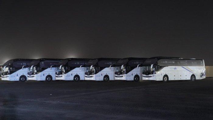 TRANSPORTASI JEMAAH HAJI - Armada bus yang dioperasikan BPKH Limited untuk menunjang mobilitas jemaah haji dan umrah asal Indonesia di Tanah Suci Mekkah. Kemenag menekankan pentingnya transportasi yang andal dalam penyelenggaraan haji dan umrah, apalagi jumlah jemaah haji dan umrah asal Indonesia sangatlah banyak.