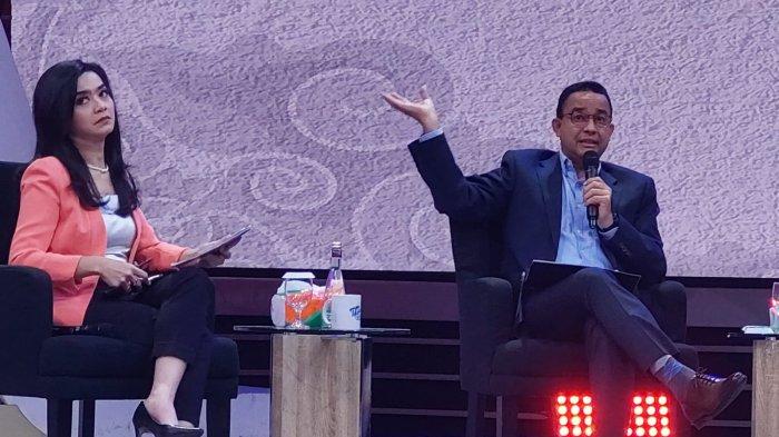 Bakal calon presiden Anies Baswedan berbicara di forum diskusi panel Perhimpunan Periset Indonesia (PPI) yang bekerja sama dengan Warta Kota - Tribun Network di Studio 1 Kompas Tv, Selasa (17/10/2023).