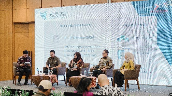 Konferensi Pers Trade Expo Indonesia di Indonesia Convention Exhibition (ICE) Bumi Serpong Damai (BSD), di Kabupaten Tangerang, Banten pada Selasa, (17/9/2024).