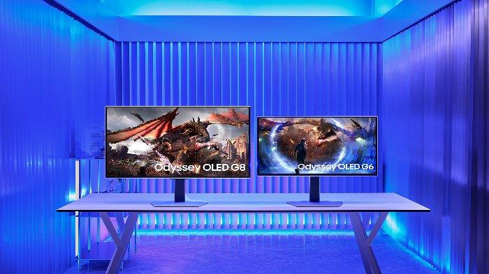 Monitor Samsung Odyssey OLED G8 (model G80SD) dan Odyssey OLED G6 (model G60SD).