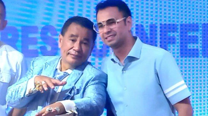 Presenter Raffi Ahmad dan pengacara Hotman Paris Hutapea di Mampang Prapatan, Jakarta Selatan, Senin (5/2/2024). Raffi Ahmad tegas membantah tudingan miring itu dan tidak terlibat kasus tindak pidana pencucian uang (TPPU).
