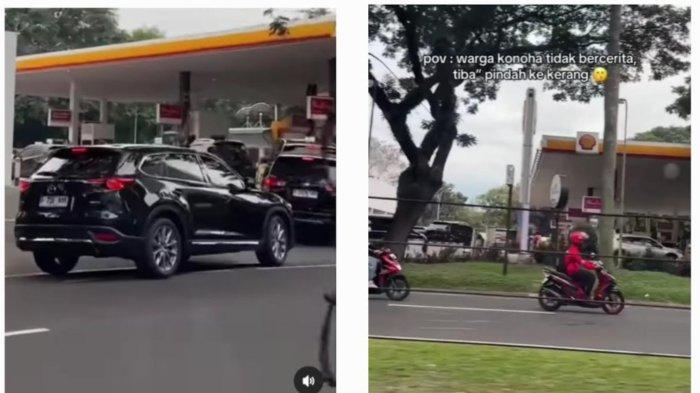 SHELL ALAMI ANTREAN -- Tangkapan layar SPBU Shell yang ramai kendaraan hingga mengalami antrean. Fenomena ini terjadi di tengah mencuatnya kasus korupsi Pertamina yang modusnya diduga mengoplos Pertalite menjadi Pertamax. Sumber kedua foto tangkapan layar; Akun Instagram @mood.jakarta.