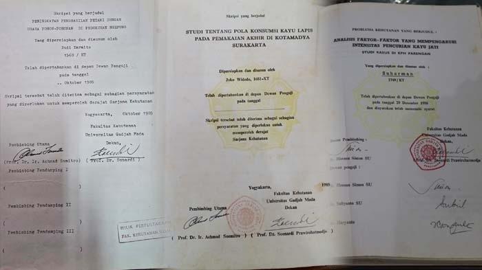 POLEMIK SKRIPSI JOKOWI: Tangkapan layar penampakan lembar pengesahan di skripsi lulusan UGM di era tahun 1980-an termasuk milik Jokowi.