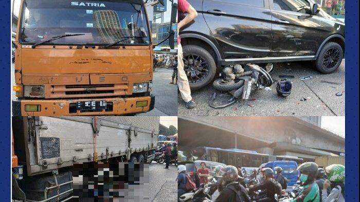 Sebuah truk tronton menabrak delapan kendaraan di traffic light Slipi, Jakarta Barat pada Selasa (26/11) pagi.