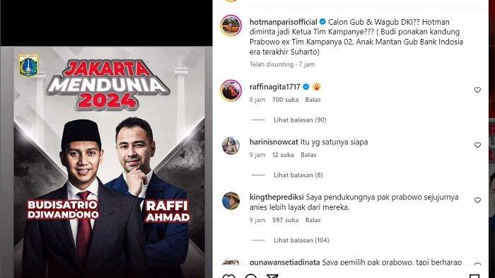 Pengacara Hotman Paris memasang status di Instagram miliknya soal duet Budisatrio Djiwandono dan Raffi Ahmad untuk Pilkada Jakarta. Apakah terealisasi? Ini yang ditunggu publik.