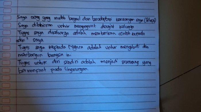 Catatan tangan Putu Satria - Catatan Haru Putu Satria, 'Tugas Saya Berikan Contoh ke Adik-adik'