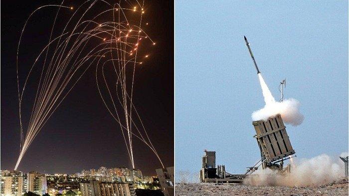 Iron Dome Israel sedang bekerja, menangkis serbuan rudal balistik Iran.