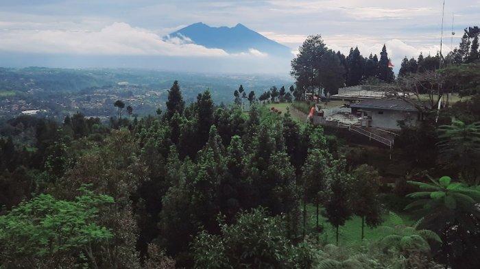 CAMPING MEWAH - Pemandangan Gunung Salak dari Luxecamp Bukit Damar Puncak berlokasi di Jalan Cipendawa No.92, Kecamatan Megamendung, Kabupaten Bogor, Jawa Barat, Jumat (14/2/2025).
